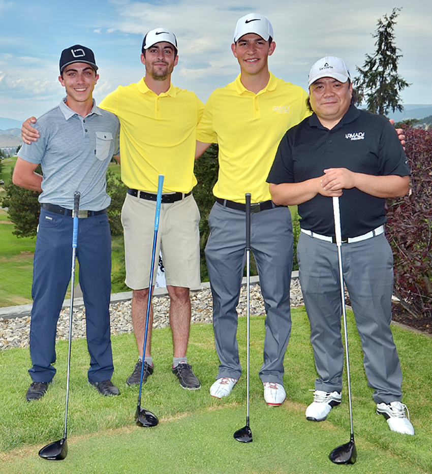 <who>Photo Credit: Mackenzie Tour-PGA Tour </who>Mlikotic (third from left) played in last year's Mackenzie Tour-PGA Tour Canada event at Gallagher's Canyon. He took part in the Pro-Am event with a foursome that included former Immaculata teammate, James Casorso, left.