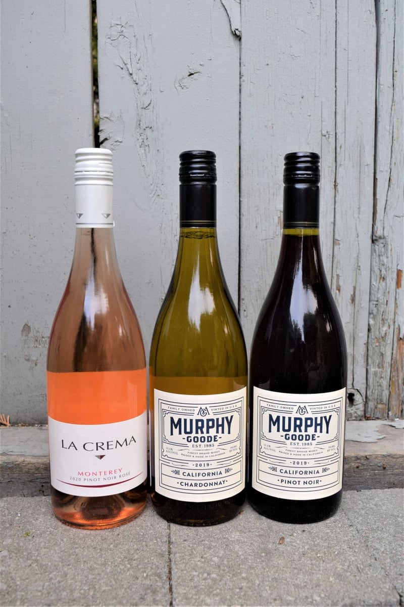 </who>These three California wines are also ideal for fall. From left, La Crema 2020 Pinot Noir Rose ($30), Murphy-Goode 2019 Chardonnay ($21) and Murphy-Goode Pinot Noir ($29).