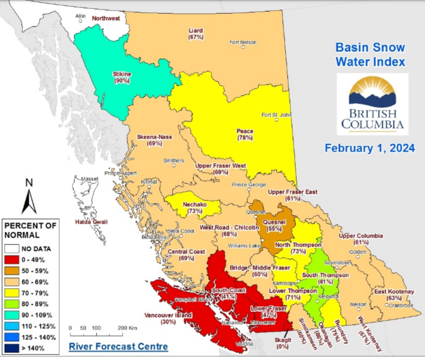 BC snowpack numbers: Slight increase in the Okanagan, South Thompson