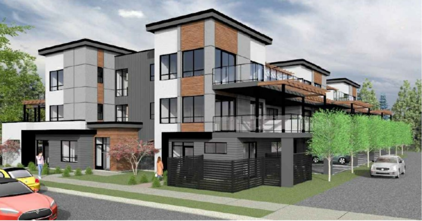 <who> Photo Credit: City of Kelowna staff report </who> The rezoning for three properties on Lawson Avenue was approved to facilitate a proposed 22-unit housing project.
