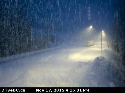 <who> Photo Credit: DriveBC </who> Conditions outside of Revelstoke are treacherous. 