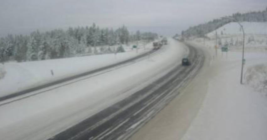 <who> Photo credit: DriveBC </who> The highway south of Merritt this morning.