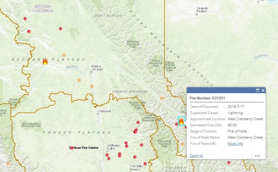 Location of West Cranberry Creek fire