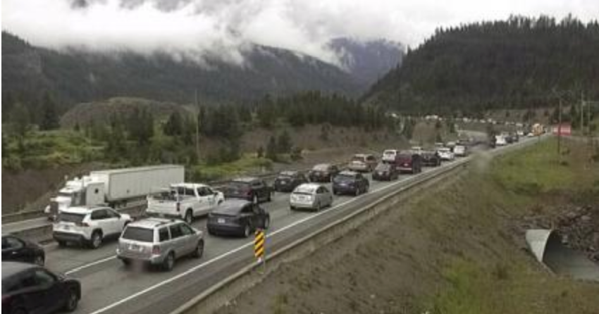 <who> Photo Credit: BC Highway Cams </who> Looking south at Larson Hill on the Coquihalla at about 1 pm on July 3.