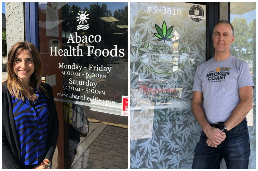 Shauna outside Abaco Health Foods next door to Steven outside Cannabission