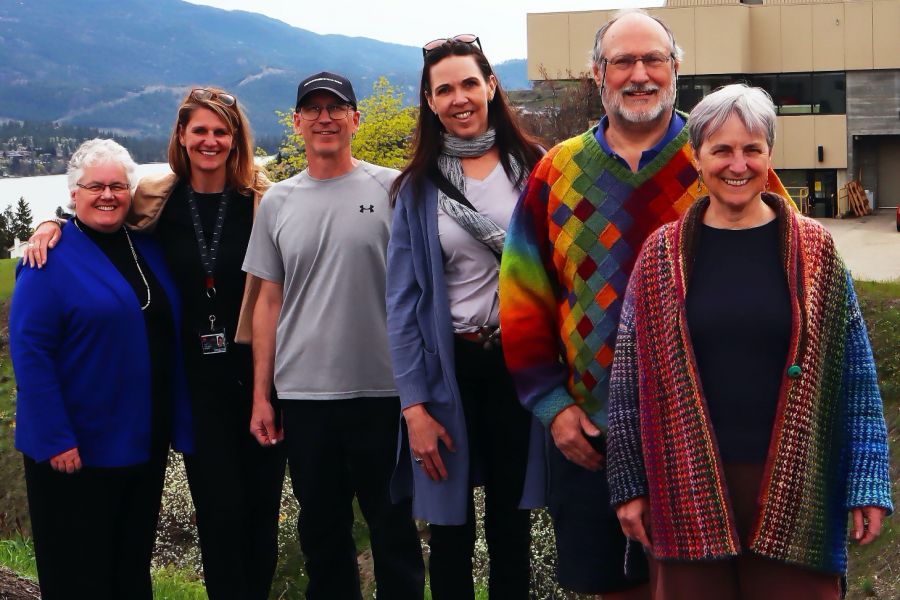 <who>Photo Credit: Okanagan College</who>(L to R) Gladys Foster (OC), Helen Jackman (OC), Eric Reist (OC), Athena Grelson (OC student), Lloyd Davies and Janet Armstrong.