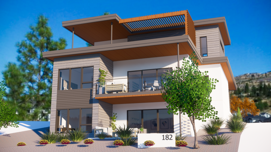 <who>Photo Credit: 2021 Hometown Heroes Lottery</who>Penticton Dream Home Rear Rendering 