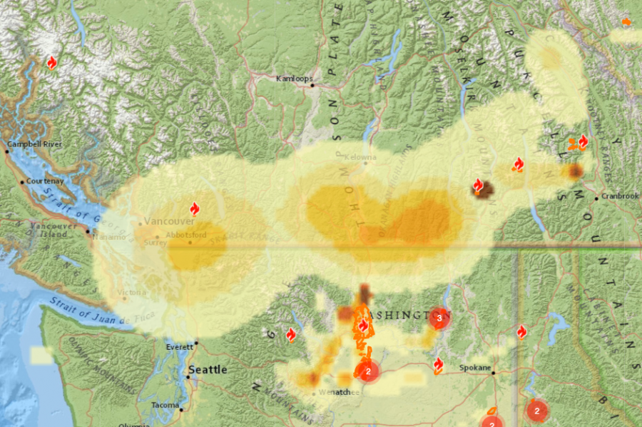 <who> Photo credit: FireSmoke Canada </who> The smoke forecast for noon today.