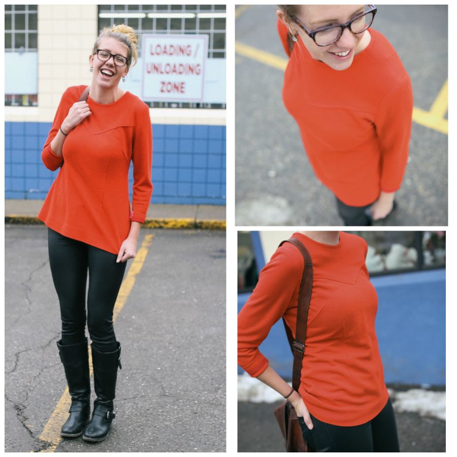 Outfit: Orange Blouse - $4.50, Faux Leather Pants - $4.50