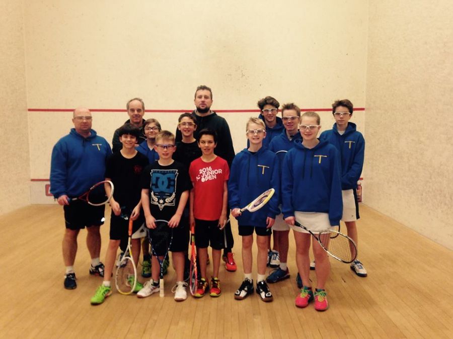 <who>Photo Credit: Facebook Interior Squash Academy </who>Adam Terheege (centre with beard), founder of the Interior Squash Academy, has been running a junior program every weekend from September to April out of the Lakeshore Racquets Club in Summerland the last three years. He invites more juniors to join his program.