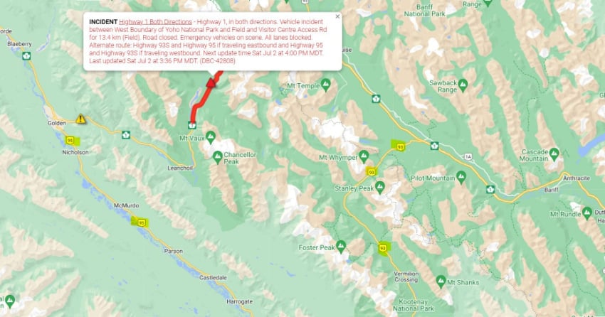 <who> Photo Credit: DriveBC </who> Image from Saturday, July 2 showing the approximate location of the collision.