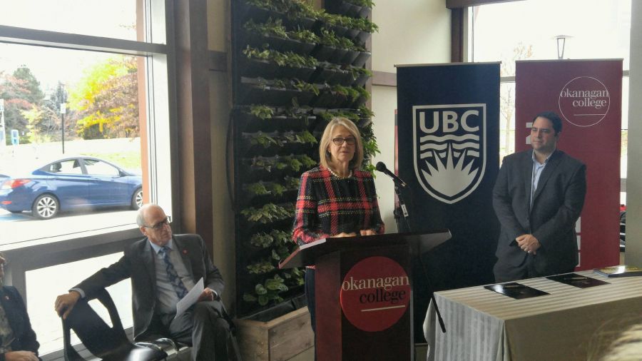 <who>Photo Credit: NowMedia </who>Dr. Deborah Buszard, deputy chancellor and principal at UBCO, said she was thrilled to participate in Thursday's historic partnership agreement with Okanagan College.