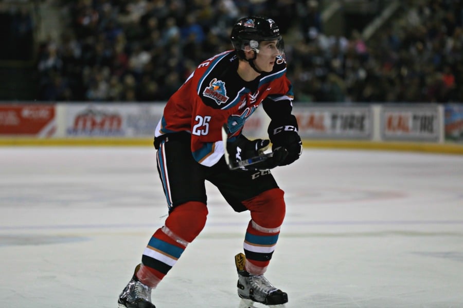 <who>Photo Credit: KelownaNow</who>Cal Foote and the rest of the Rockets' defence did a great job of keeping the Chiefs from getting many scoring opportunities.