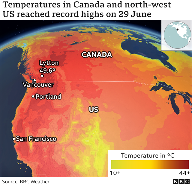 </who>The BBC (British Broadcasting Corporation) generated this weather graphic to go with its stories on the Okanagan and BC heatwave.