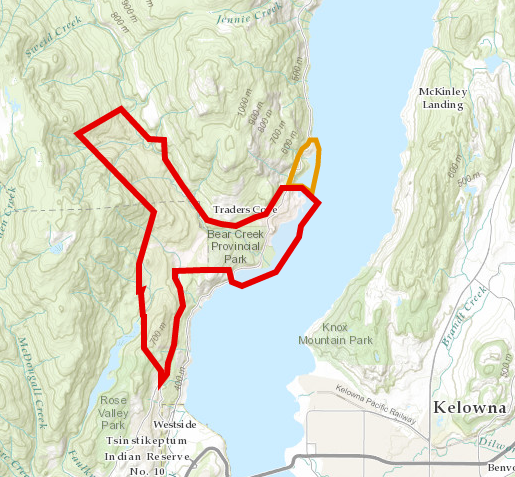 <who> Photo Credit: CORD Emergency </who> The area under evacuation detailed in red, the alert in orange.