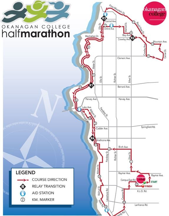 <who>Photo Credit: okanagan.bc.ca</who>The route map for the Half Marathon and relay race.