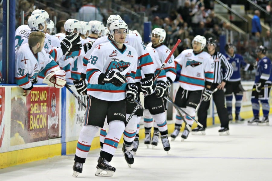 <who>Photo Credit: KelownaNow</who>Defenceman Joe Gatenby scored his first goal of the playoffs on Thursday night.