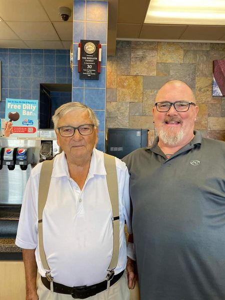 </who>Ken Bernath, left, bought the Dairy Queen in Mission Park Shopping Centre in 1975 and his son, Mark, took over in 2009.