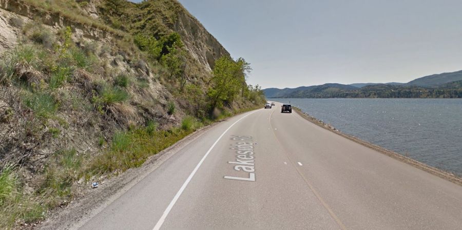 <who>Photo Credit: Google Maps <who/>This area of Eastside Road between Penticton and Okanagan Falls experienced heavy flooding due to heavy rains overnight.