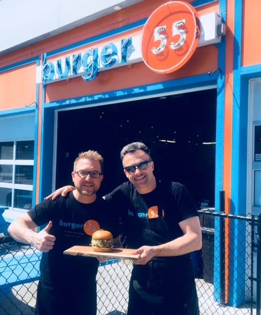 Chris Boehm (L) and Ronald Bee (R) outside of Burger 55.