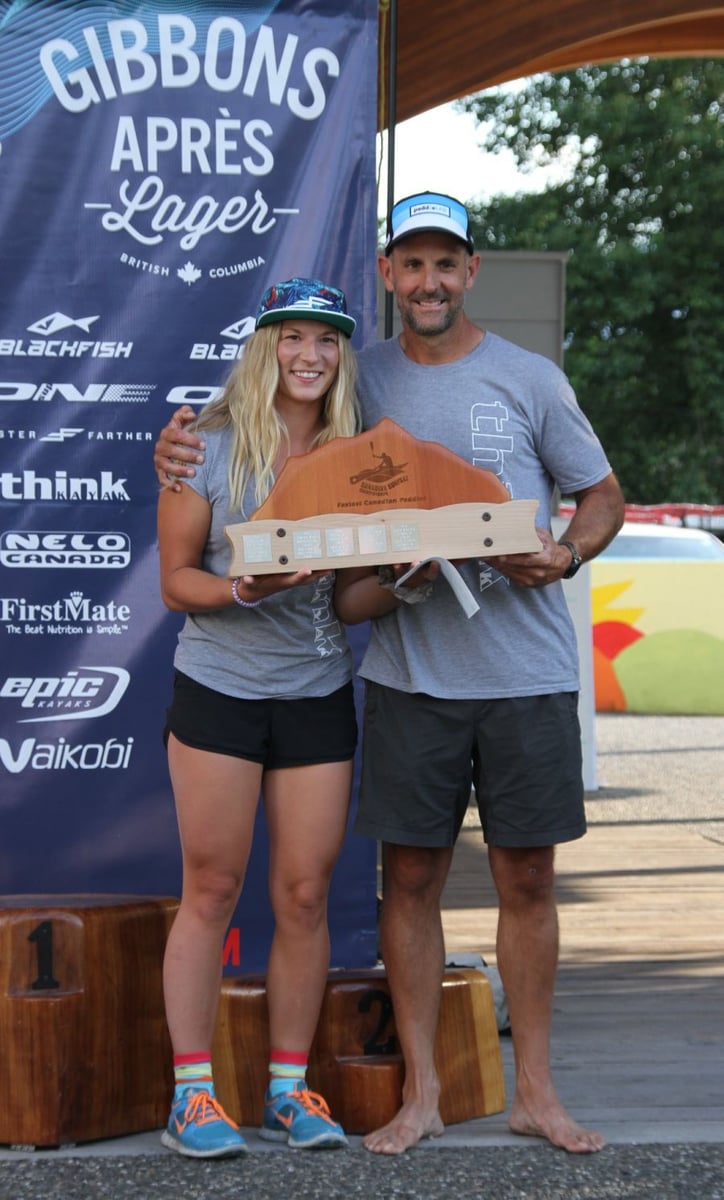 <who>Photo Credit: Viviane Nishikiori</who>From left, Sally Wallick and Greg Redman were the top Canadian paddlers at the Canadian Downwind Championships in Squamish on July 13, 2019.