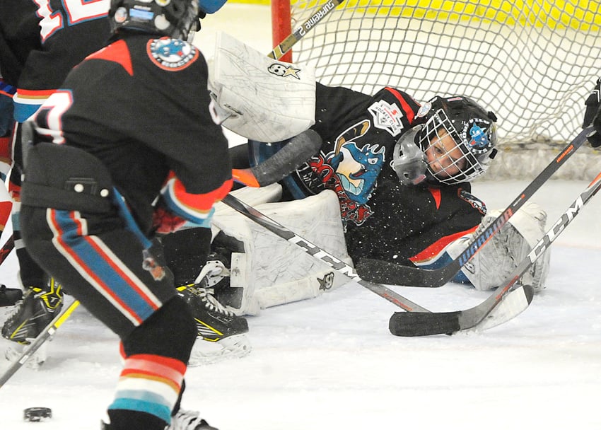 <who>Photo Credit: Lorne White/KelownaNow </who>Blake Snaychuk of the Kelowna Tier 2 Rockets was outstanding in a losing cause in the tournament final.