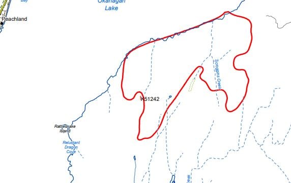 <who>Photo Credit: BCWFS</who>Map of Goode's Creek wildfire