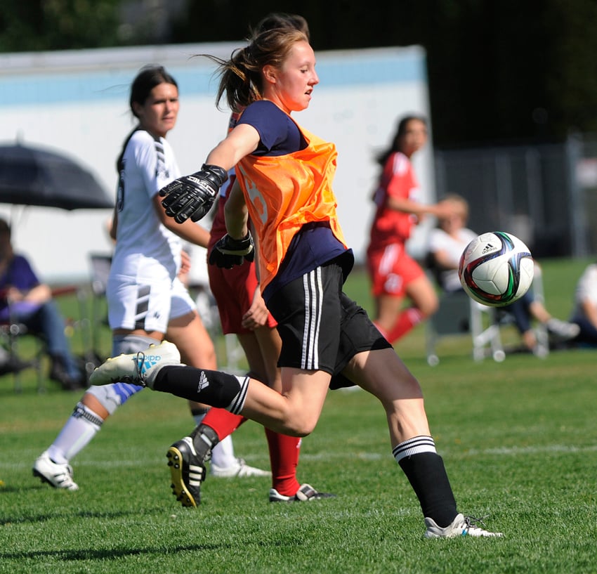 <who>Photo Credit: Lorne White/KelownaNow </who>Goalkeeper Tayshja Clark stemmed the tide against the KSS Owls early in the final game.