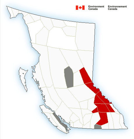 <who> Photo credit: Environment Canada </who> An Environment Canada map showing the affected areas.