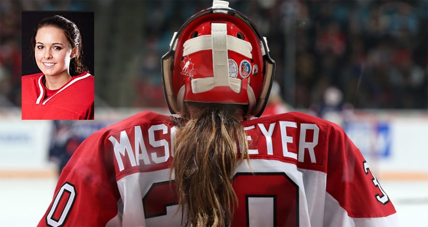 <who>Photo Credit:Andre Ringuette/HHO - IIHF Images </who>Emerance Maschmeyer of Bruderheim, Alta. stopped 34 of 35 shots in a losing cause for Canada