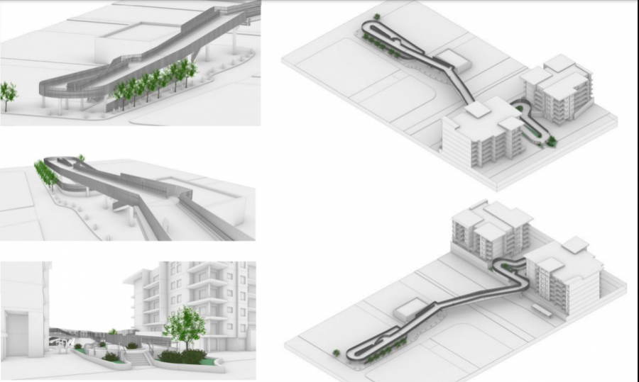 <who> Photo Credit: City of Kelowna </who> The Bertram pedestrian overpass will connect downtown Kelowna to the Centrall Green residential overpass near the corner of Highway 97 and Richter Street.