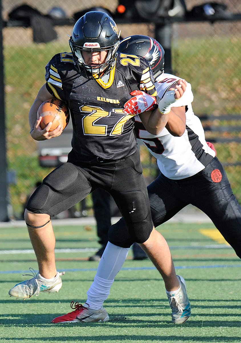 <who>Photo Credit: Lorne White/KelownaNow </who>Jack Nyrose of the junior Owls scored a pair of touchdowns against the visiting Ravens.