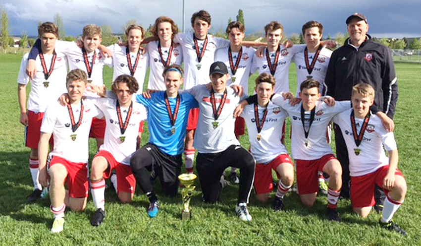 <who>Photo Credit: Contributed </who>The Kelowna United U18 boys defeated Vernon 8-0 to claim the Thompson-Okanagan Youth Soccer League championship. Members of the team advancing to the BC Soccer Provincial B tournament next month are, from left, front: Taylor Piche, Ethan Attwood, Kevin Kentel, Liam Gallagher, Noah Dueck, Charlie Martin and Andrew McDuff. Back: Turner Woodroff, Brady McMechan, Ben Lommer, Mitch Sloan, Clarke Larsen, Quinn Large, Jason Hesketh, Connor Yendley and David Lommer (coach). Missing: Nick Balkan, Connor Sandrin, Alec Stewart, Mason Chidlow and Harrison DeHaas. 