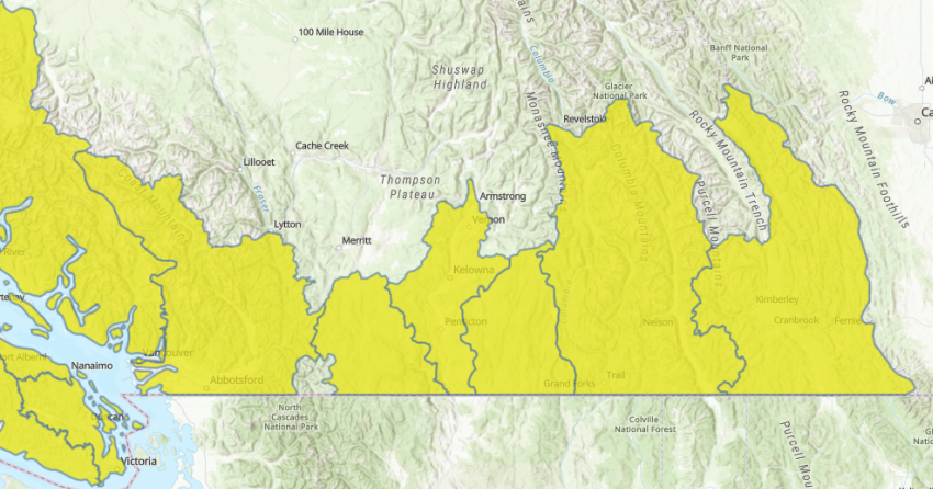 Upcoming rainfall prompts high stream flow advisory for much of the BC ...