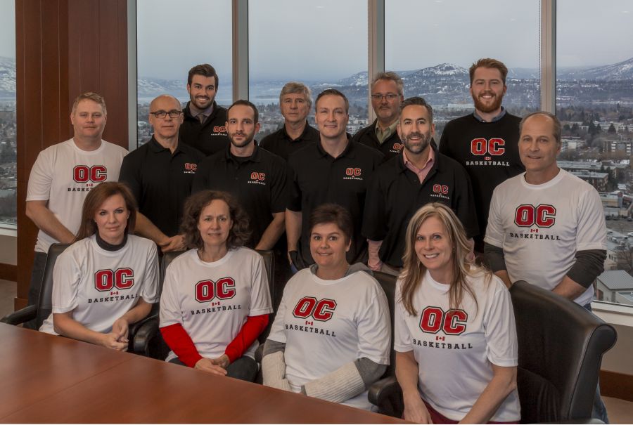 <who> Photo Credit: Contributed. </who> Okanagan College's basketball committee meets at Farris, Vaughan, Wills & Murphy LLP offices.