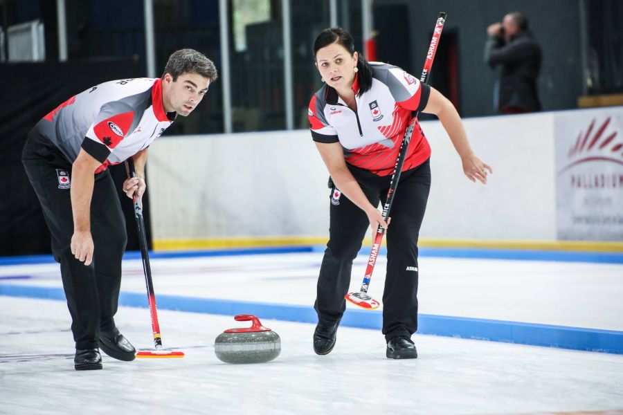 <who>Photo Credit: World Curling Federation</who>Team Canada at the 2017 World Mixed Curling Championships in Switzerland.