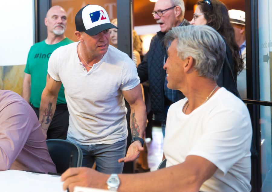 <who>Photo Credit: NowMedia</who> Aaron Pritchett renews acquaintances with Geoff Courtnall