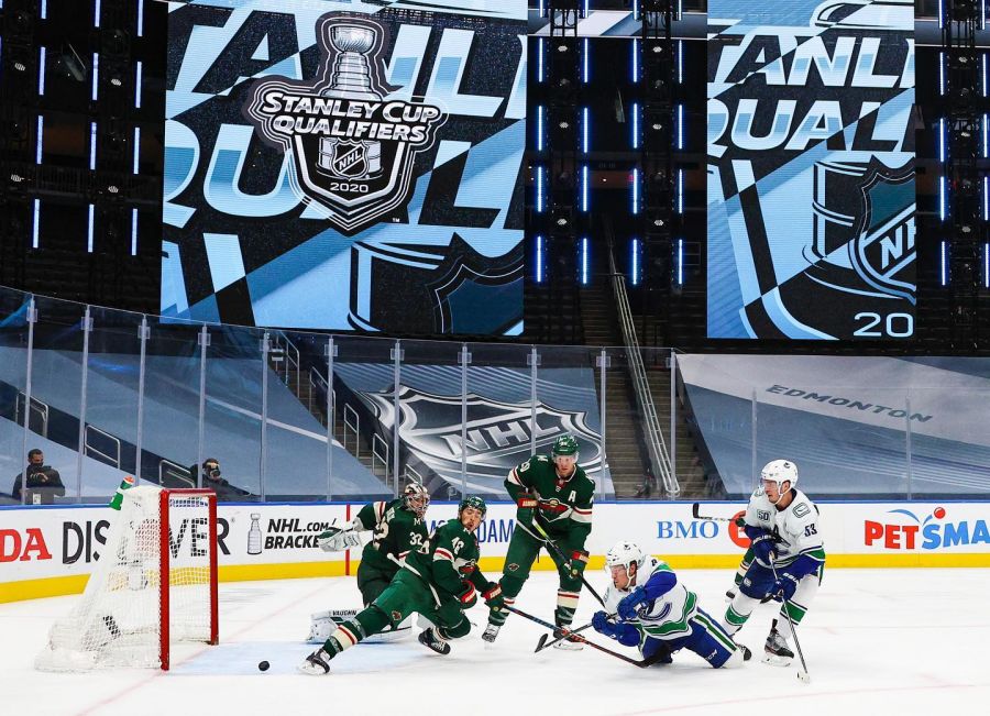 <who>Photo Credit: Vancouver Canucks</who>Brock Boeser scores the opening goal of game 3.
