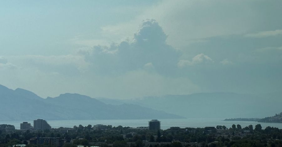 <who>Photo Credit: A plume of smoke from the Bald Range wildfire as seen from Kelowna early Thursday afternoon.