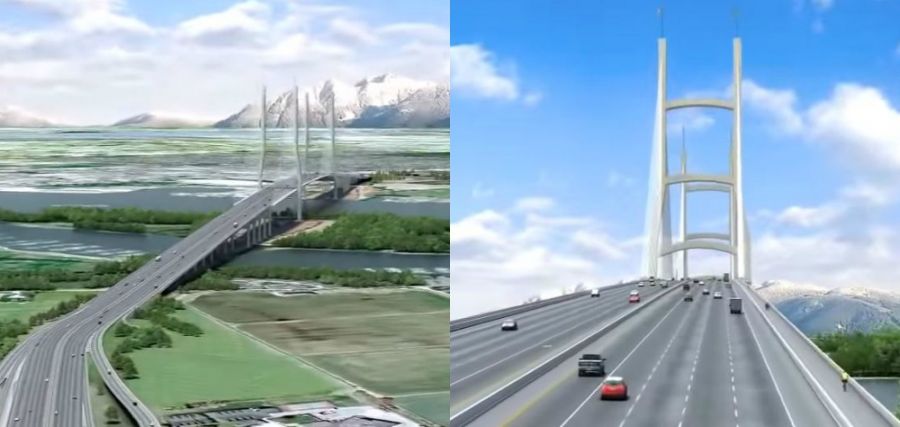 <who>Photo Credit: Government of B.C.</who>A pair of artists renderings of the future bridge.