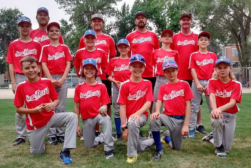 The provincial 10U (Mosquito) baseball championship tournament begins on Friday with the Kelowna Sun Devils reprenting the Okanagan. Members of the team are, from left, front: Jayin Weninger, Holden Rowe, Connor Brasnett, Hayden Lindsay and Cassidy Smith. Middle: Wyatt Allingham, Tanner Lewandowski, Cash Thiel, Jeremy Dionne, Joel Fierbach and Liam Neid. Back: Coaches Sandy MacPherson, Joel Lindsay, Kevin Fierbach and Steve Lewandowski.