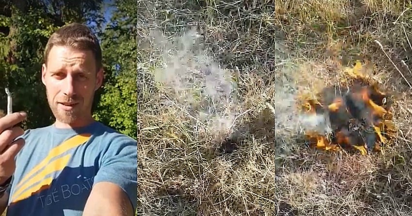 VIDEO: Man demonstrates how easily a cigarette can start a wildfire