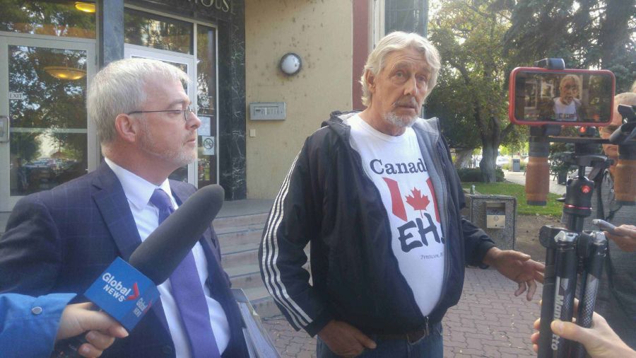 <who>Photo Credit: NowMedia </who>Notorious Penticton panhandler Paul Braun pleaded guilty to eight bylaw infractions Wednesday morning at the Penticton Courthouse. Braun, accompanied by his lawyer Paul Varga, met with the media following the brief court appearance and explained he wasn't willing to risk going to jail and becoming homeless again as the reasons for pleading guilty and avoiding trial.