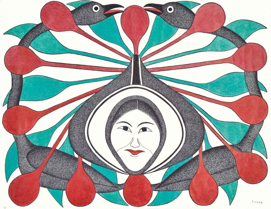 <who> Photo Credit: (Contributed) </who>Kenojuak Ashevak, Wisdom of the Elders, 2009, ink, coloured pencil on paper, 51 x 66 cm. Collection of West Baffin Eskimo Cooperative.