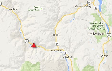 <who> Photo Credit: DriveBC </who> A rockslide has closed the highway west of Keremeos.