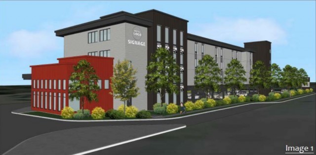 This is an artist's rendering of the new Fairmont Marriott Hotel proposed for Eckhardt Avenue West in Penticton at the site of the current Penticton Bingo Hall. The developers, Mundi Hotels, have asked the City for a development permit variance that would allow them to build the hotel four metres higher than previously approved.