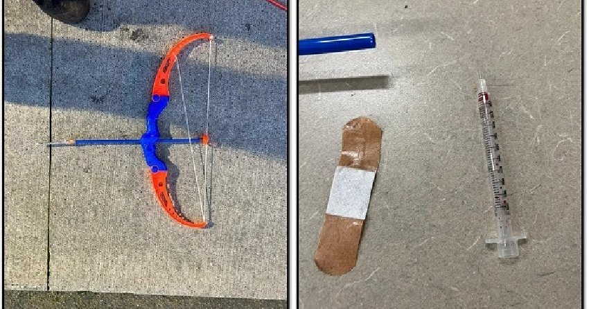 Man arrested after threatening people with a toy bow and arrow and a hypodermic needle