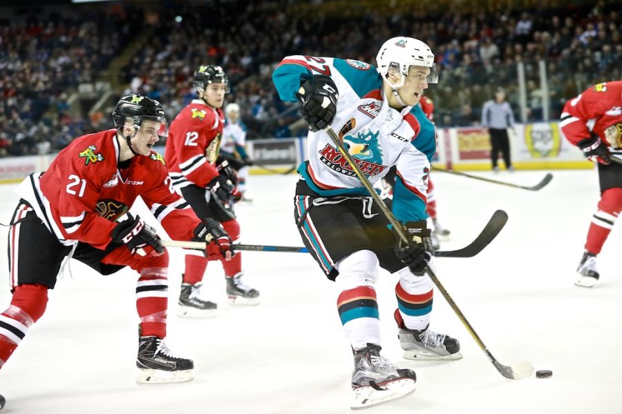 <who>Photo Credit: KelownaNow </who>Calvin Thurkauf with a strong game, but nothing on the board.