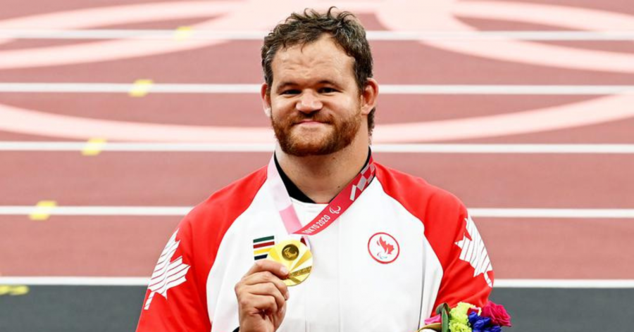 <who> Photo Credit: COC </who> Stewart's record breaking throw in the 2020 Paralympics won him his first and only Paralympic medal. 