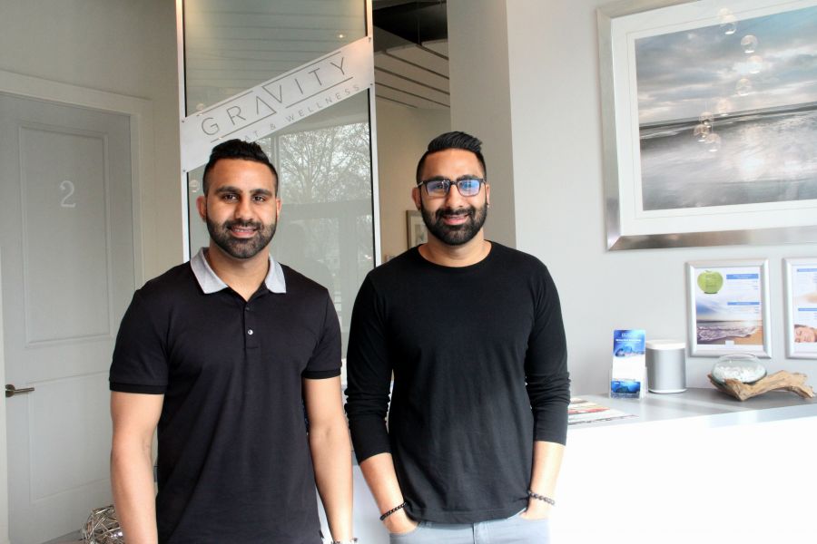 <who> Photo Credit: KelownaNow. </who> Twin brothers and owners of Gravity Health and Wellness Banee and Navee Sandhu.